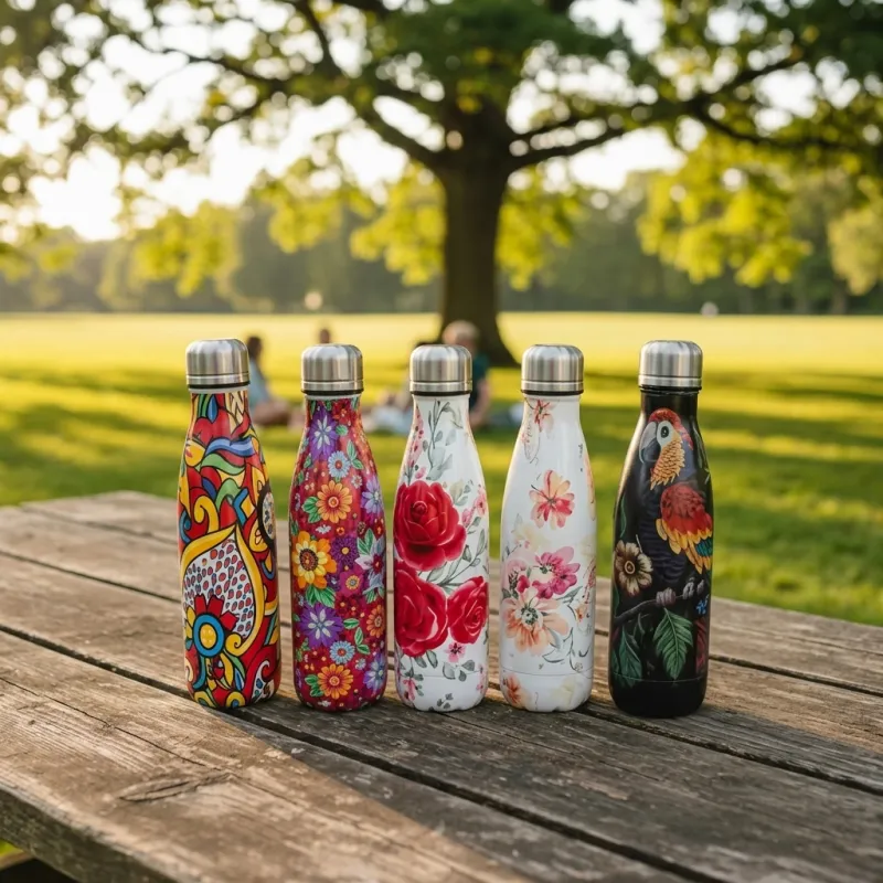 Cola Shape Water Bottle with Printed Designs – printed stainless steel bottle