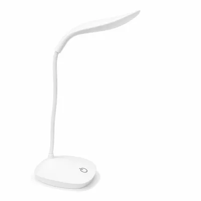 White rechargeable study lamp with a flexible neck and touch power button on a solid white background.